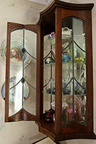 Walnut Display Case with Ebony and Leaded Glass Work - Detail Close-up